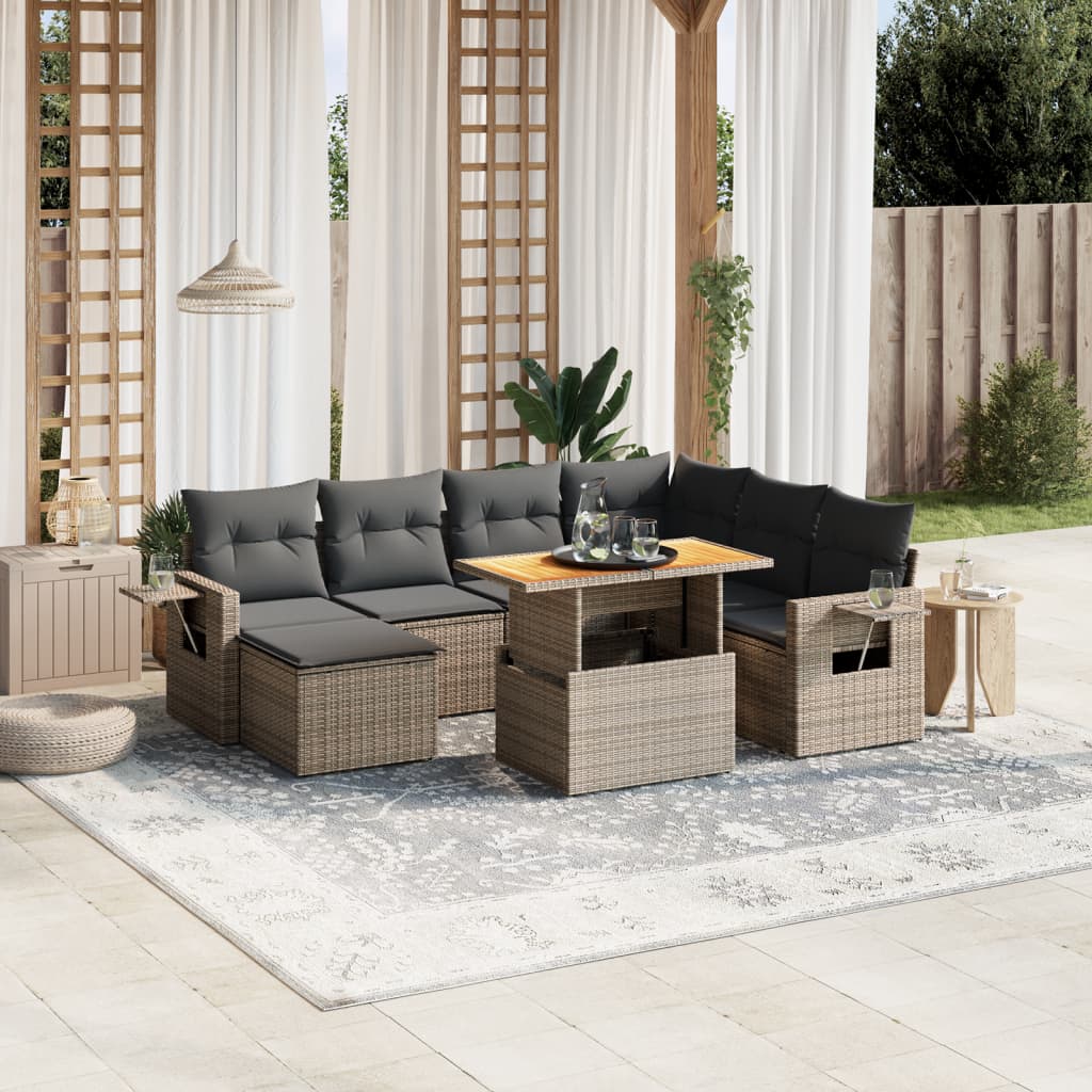 Salon de jardin 8 pcs avec coussins gris résine tressée