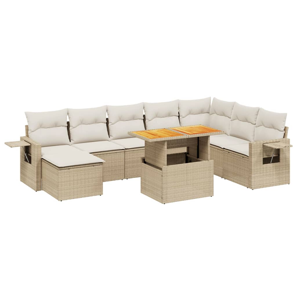 Salon de jardin avec coussins 9 pcs beige résine tressée