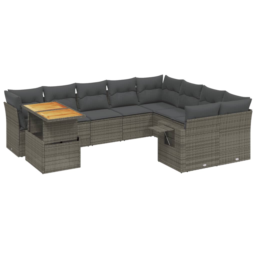 Salon de jardin avec coussins 10 pcs gris résine tressée
