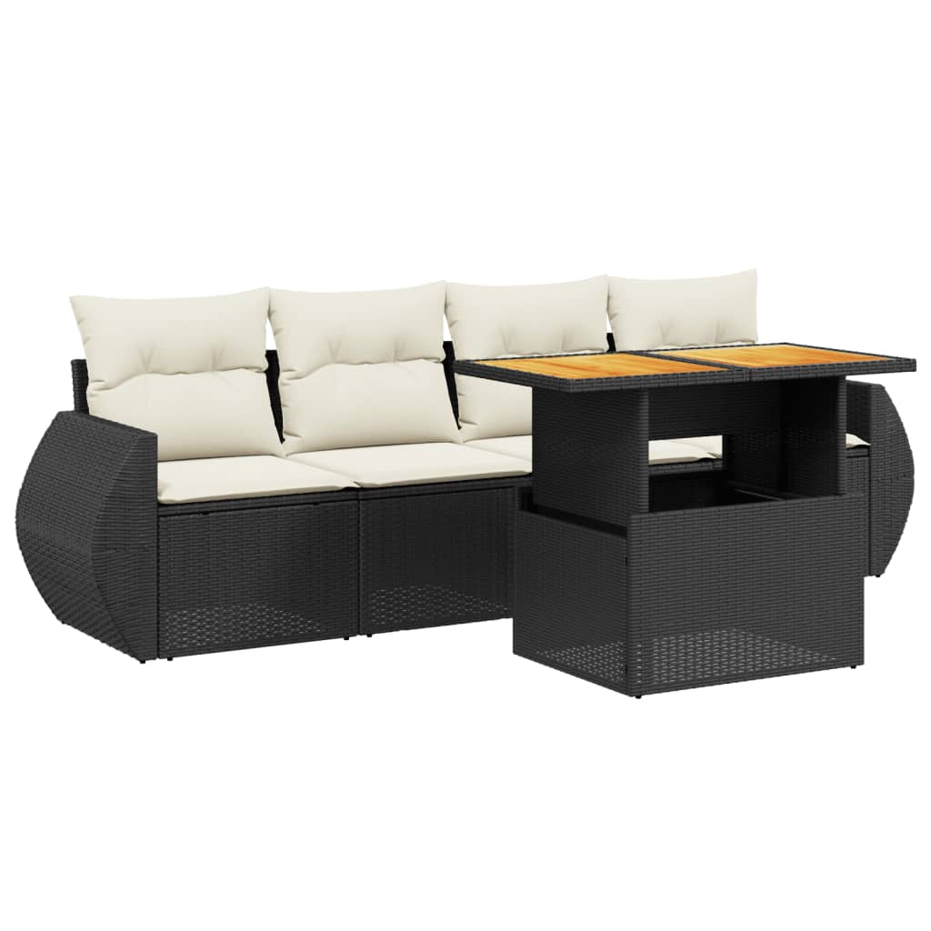 Salon de jardin 5 pcs avec coussins noir résine tressée