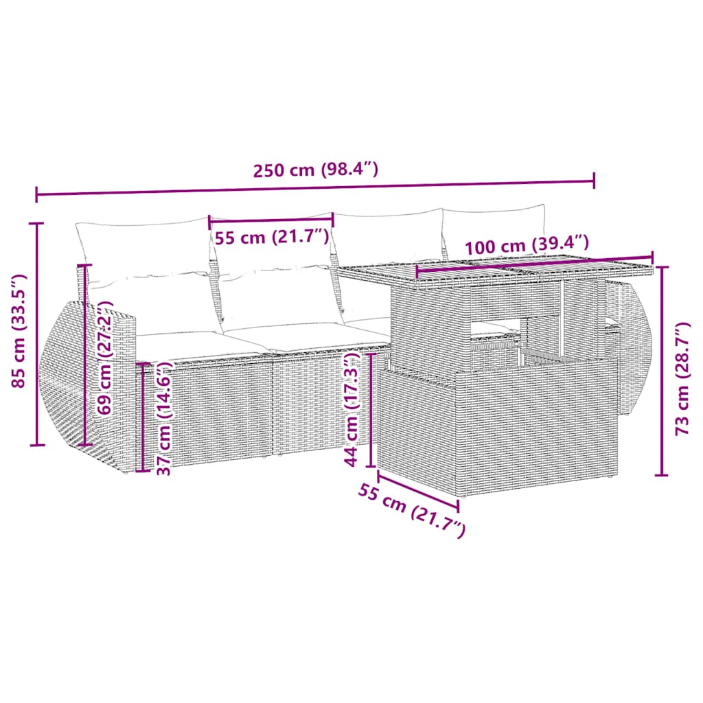 Salon de jardin avec coussins 5 pcs beige résine tressée