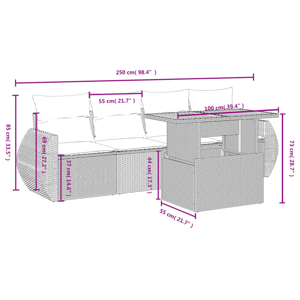 Salon de jardin avec coussins 5 pcs beige résine tressée