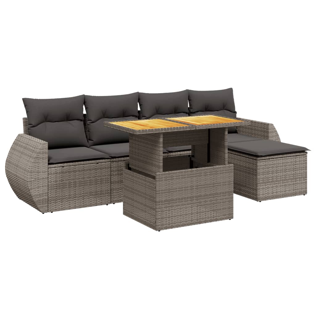 Salon de jardin 6 pcs avec coussins gris résine tressée