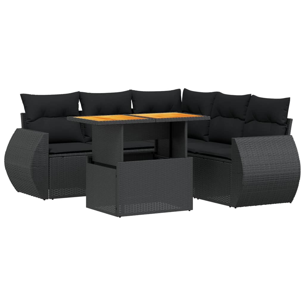 Salon de jardin 6 pcs avec coussins noir résine tressée