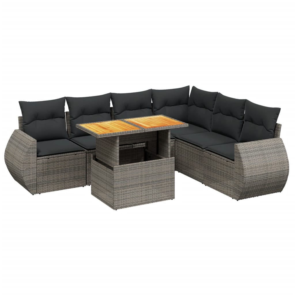 Salon de jardin avec coussins 7 pcs gris résine tressée