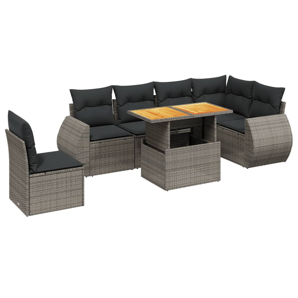 Salon de jardin avec coussins 7 pcs gris résine tressée