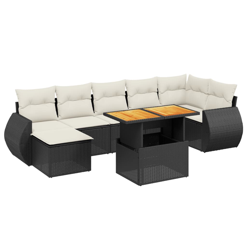 Salon de jardin 8 pcs avec coussins noir résine tressée