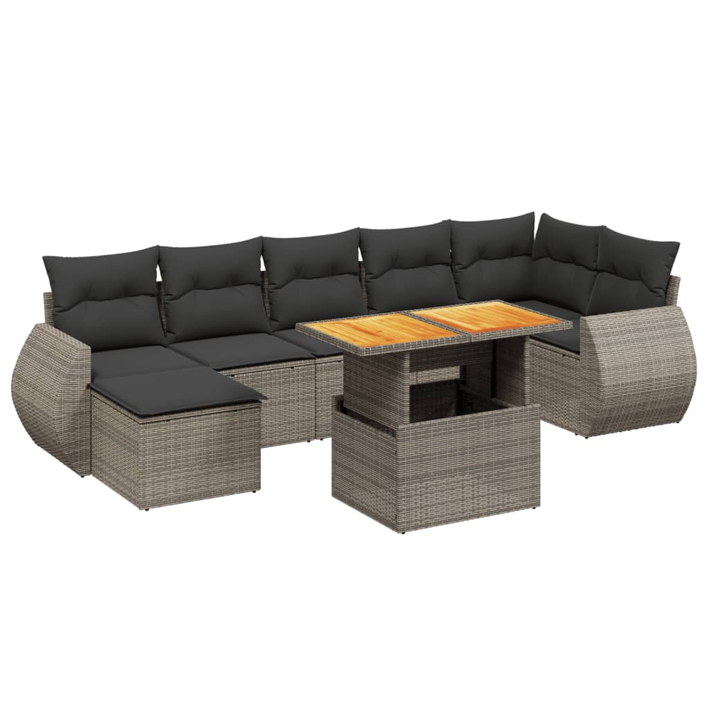 Salon de jardin 8 pcs avec coussins gris résine tressée