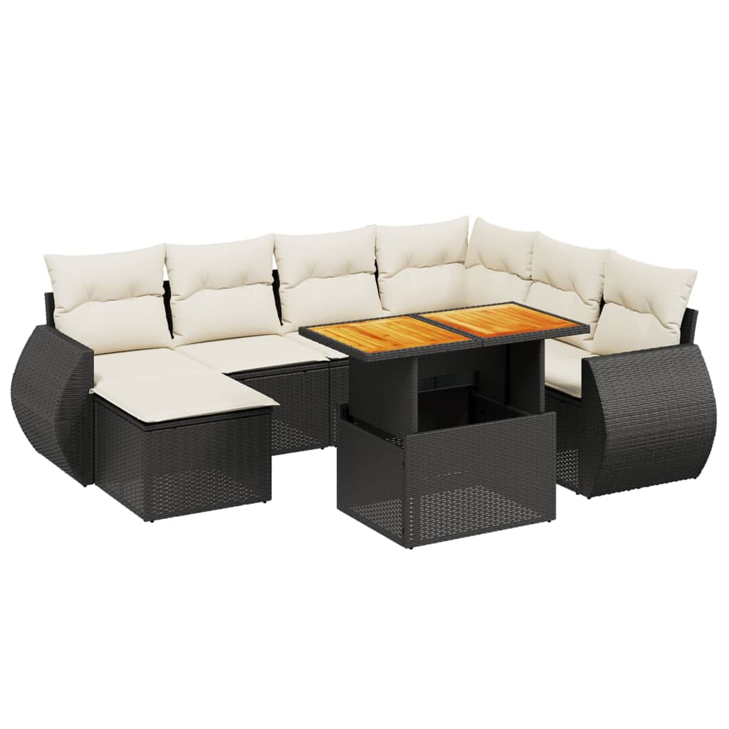 Salon de jardin 8 pcs avec coussins noir résine tressée