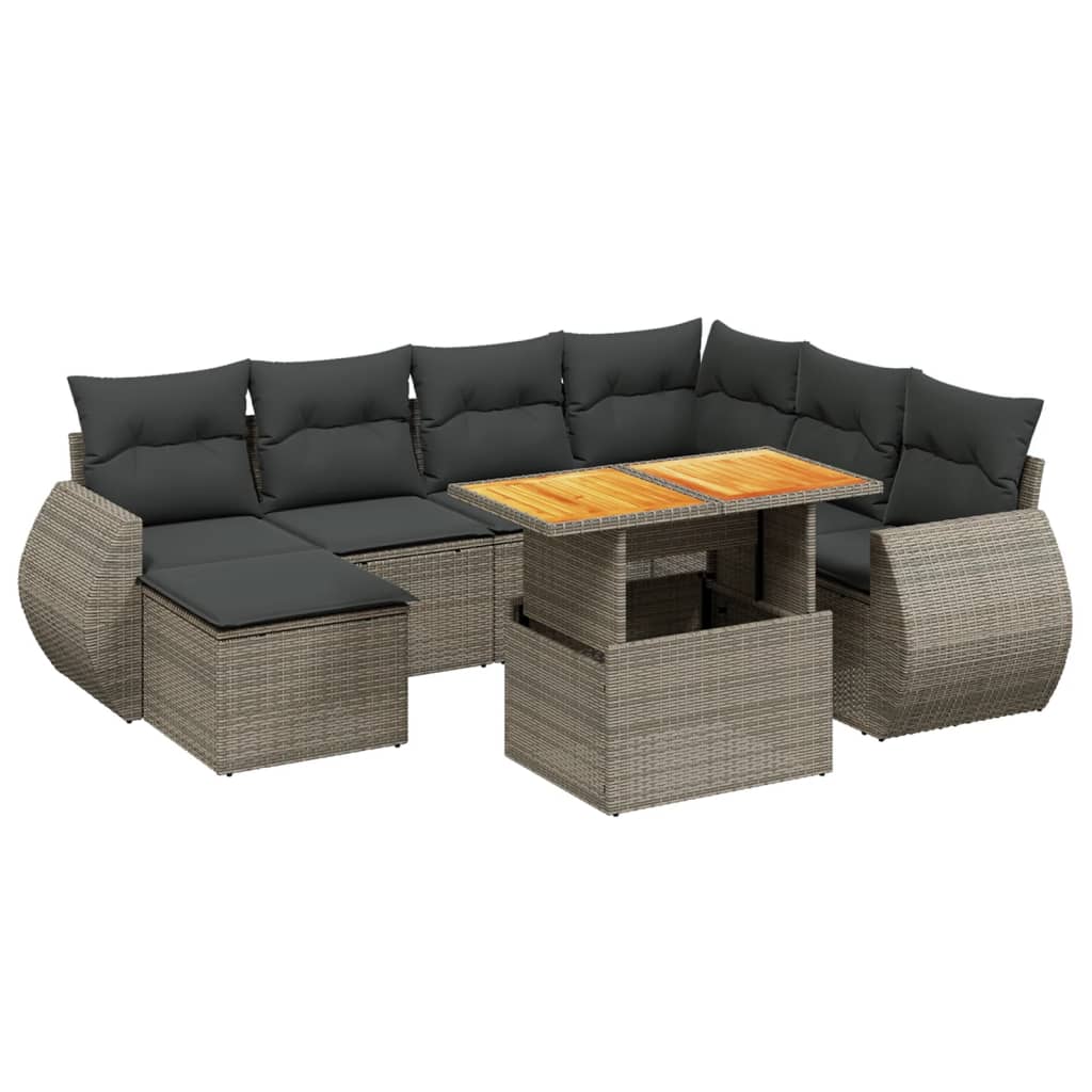 Salon de jardin 8 pcs avec coussins gris résine tressée