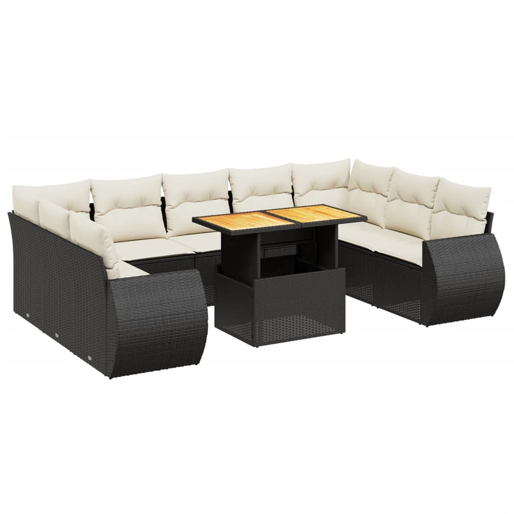 Salon de jardin 10 pcs avec coussins noir résine tressée