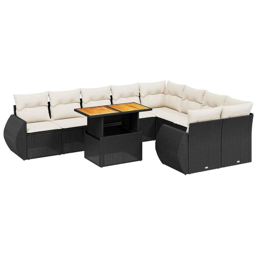 Salon de jardin 10 pcs avec coussins noir résine tressée