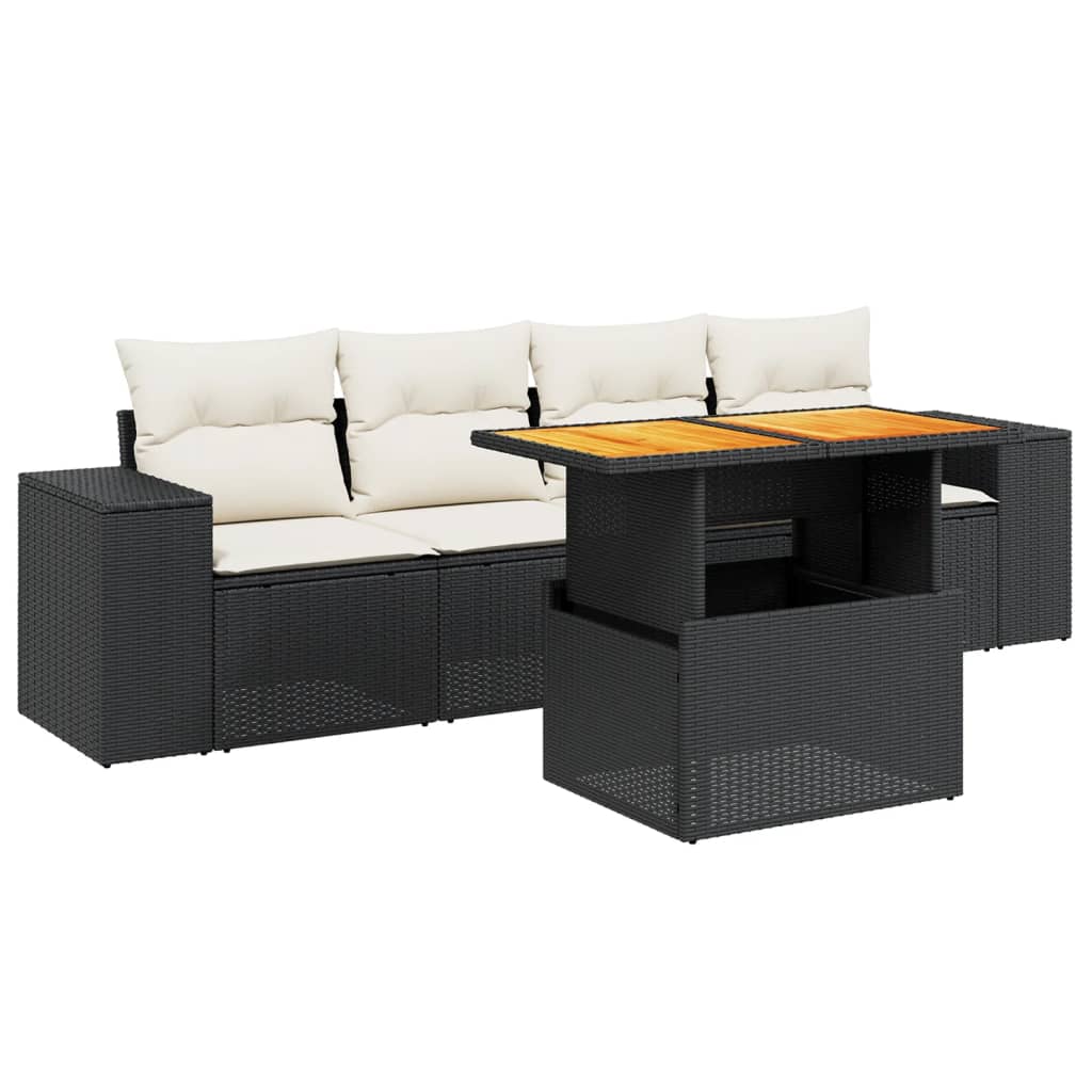 Salon de jardin 5 pcs avec coussins noir résine tressée