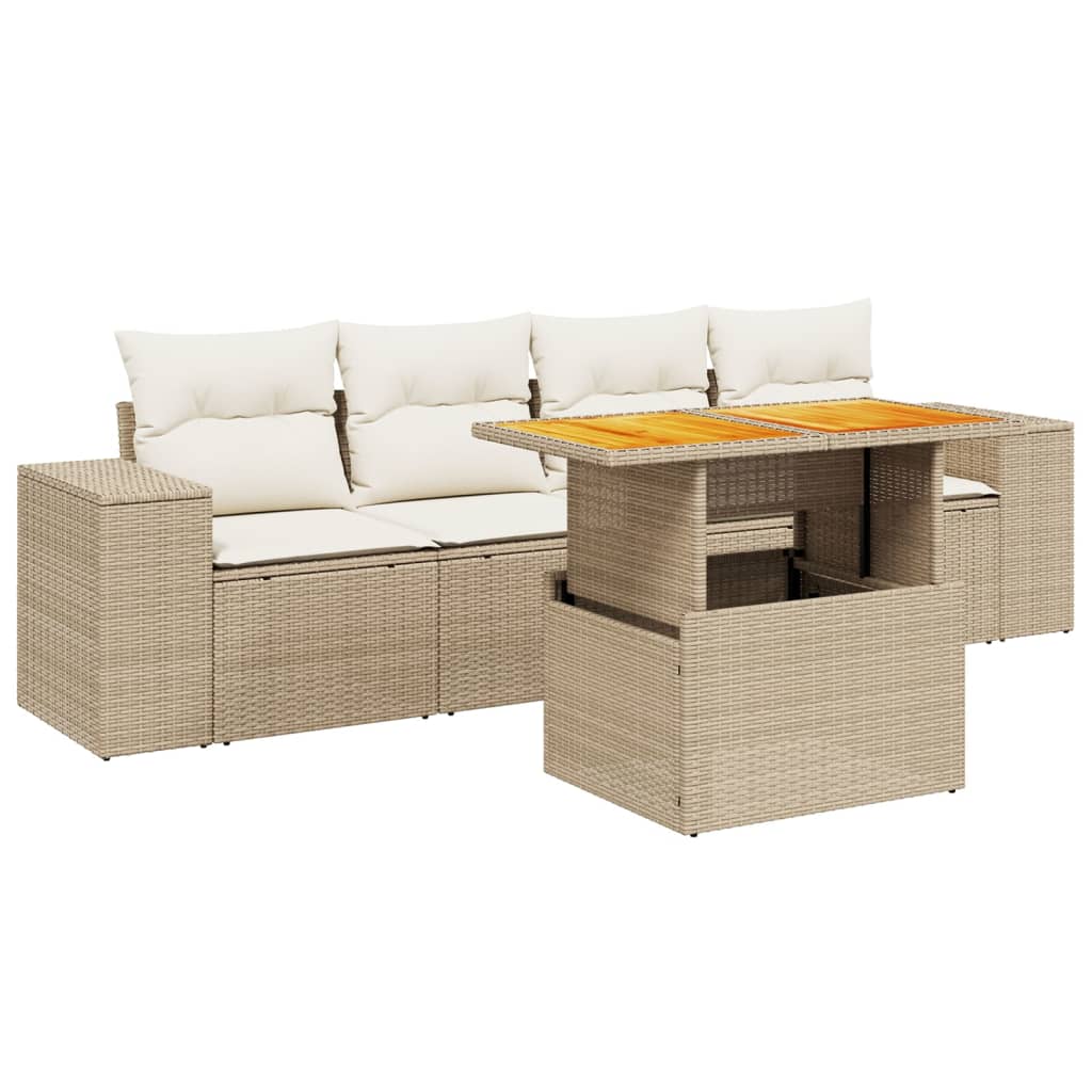 Salon de jardin avec coussins 5 pcs beige résine tressée