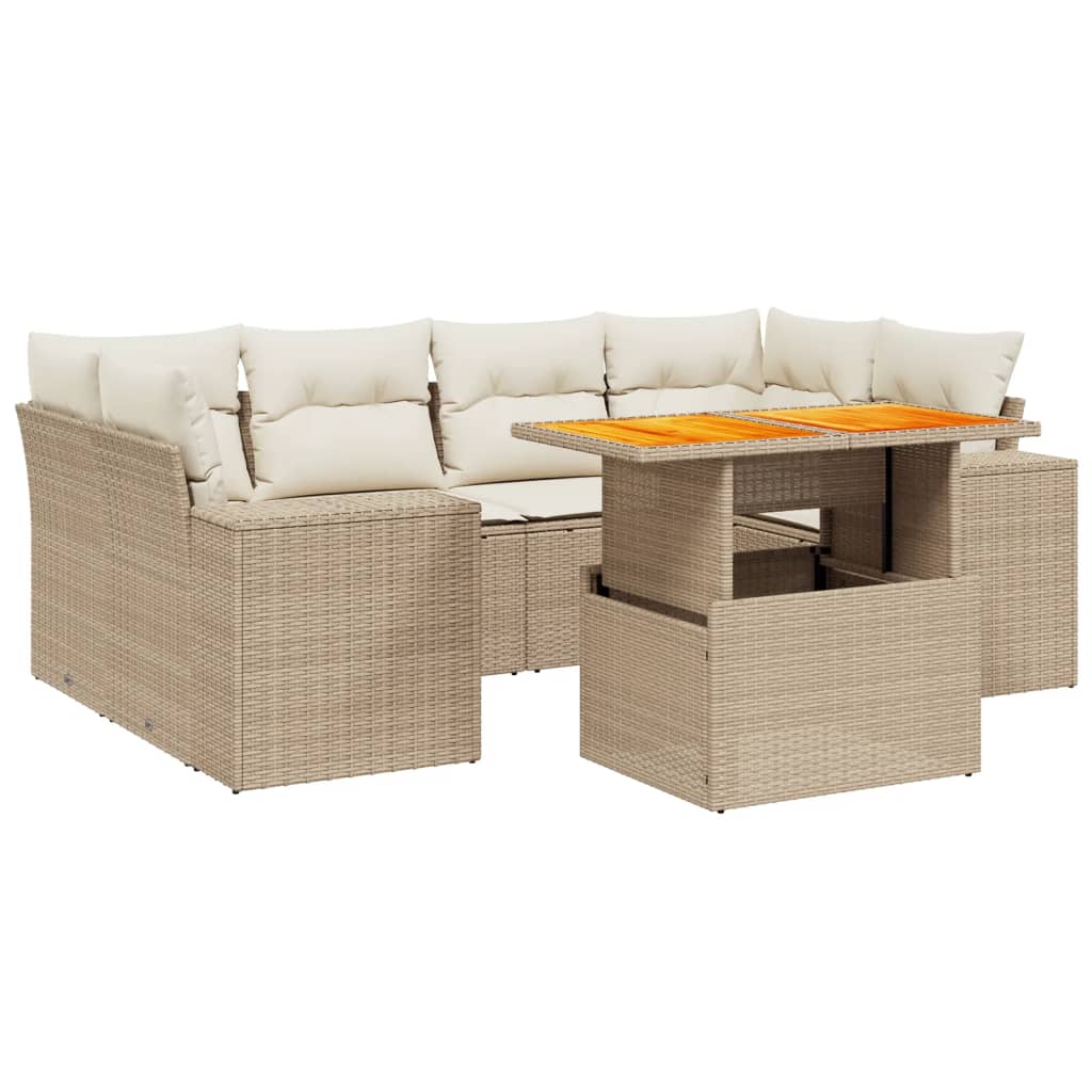 Salon de jardin avec coussins 7 pcs beige résine tressée