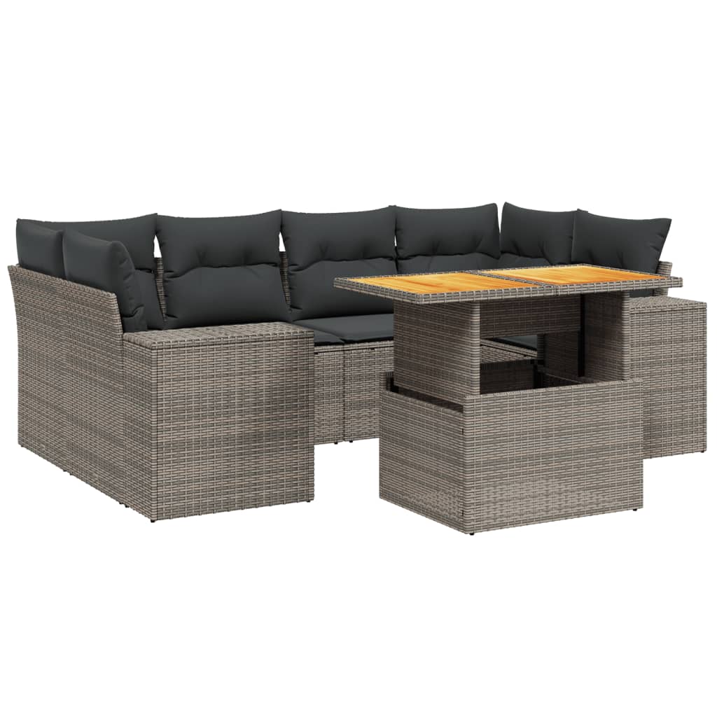 Salon de jardin avec coussins 7 pcs gris résine tressée