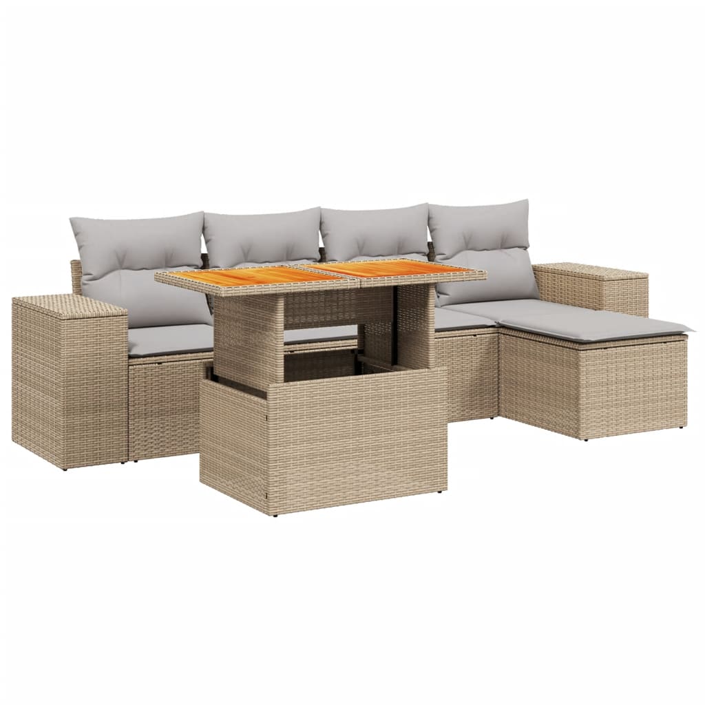 Salon de jardin avec coussins 6 pcs beige résine tressée - XIOS
