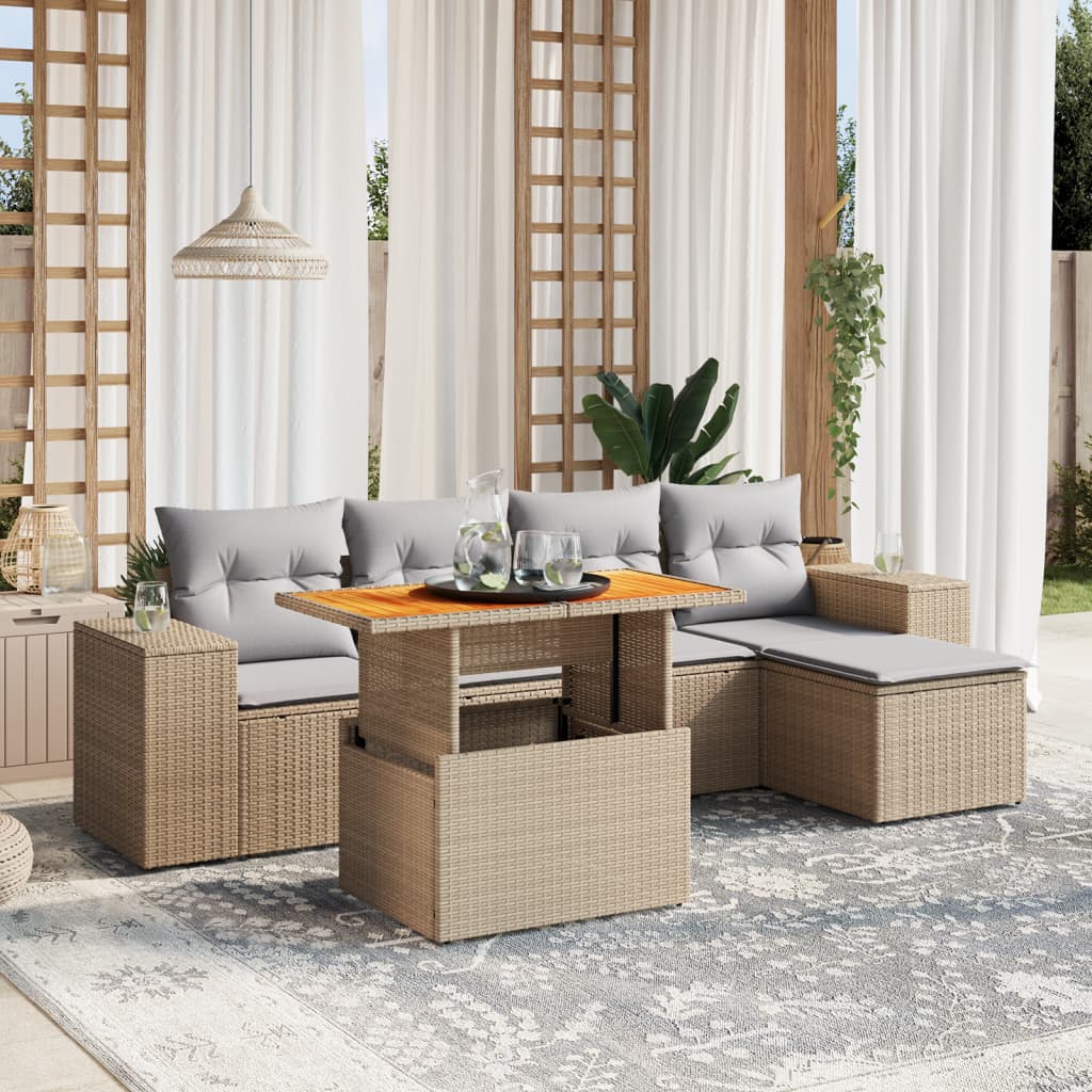 Salon de jardin avec coussins 6 pcs beige résine tressée - XIOS