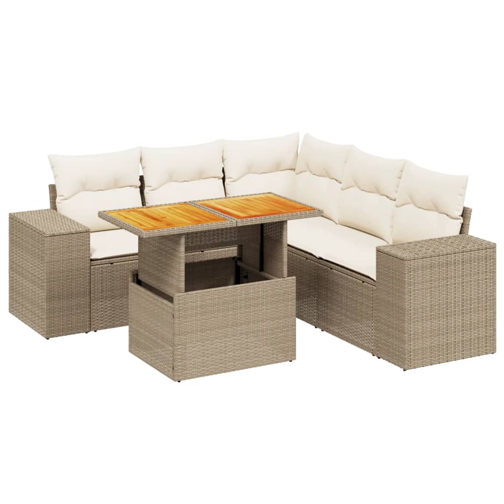 Salon de jardin avec coussins 6 pcs beige résine tressée