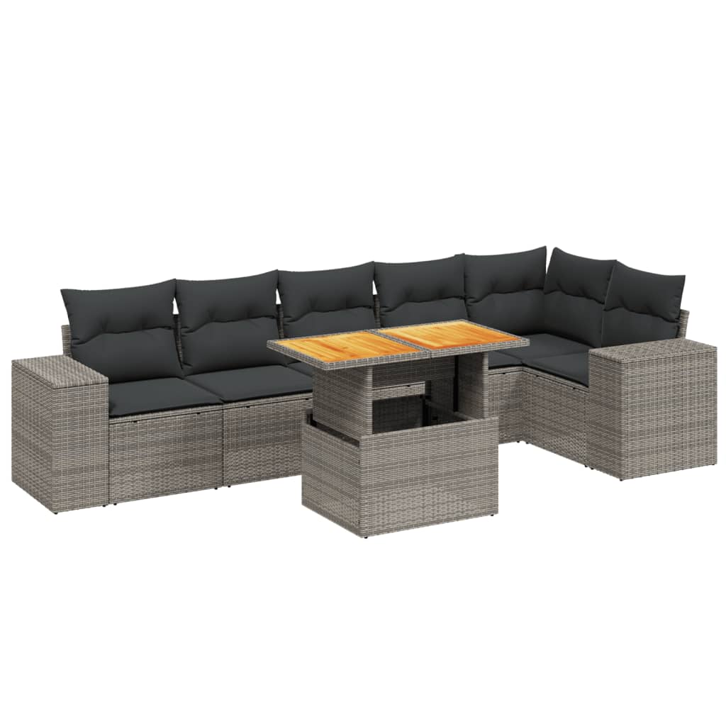 Salon de jardin avec coussins 7 pcs gris résine tressée