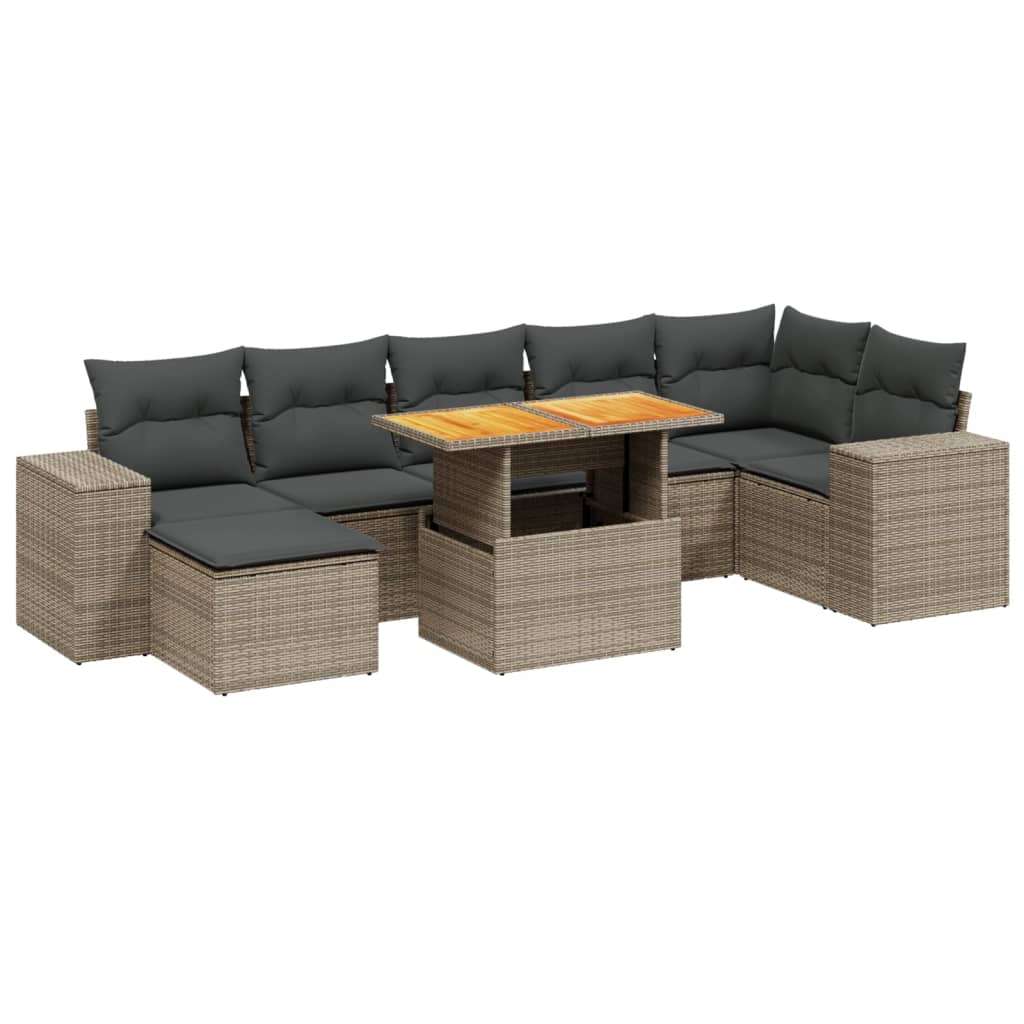 Salon de jardin 8 pcs avec coussins gris résine tressée