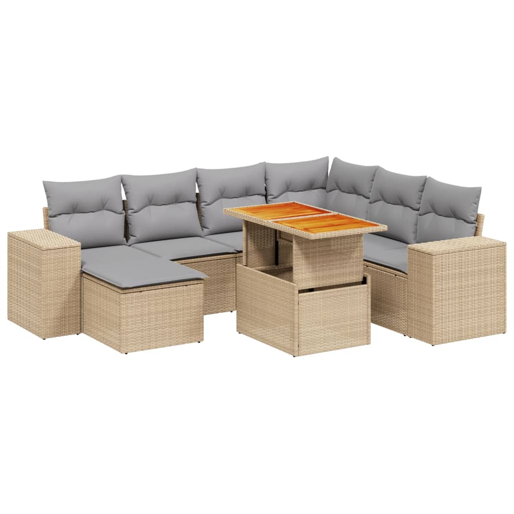 Salon de jardin avec coussins 8 pcs beige résine tressée