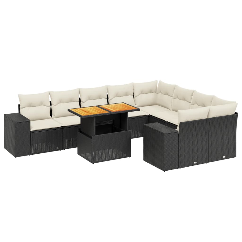 Salon de jardin 10 pcs avec coussins noir résine tressée