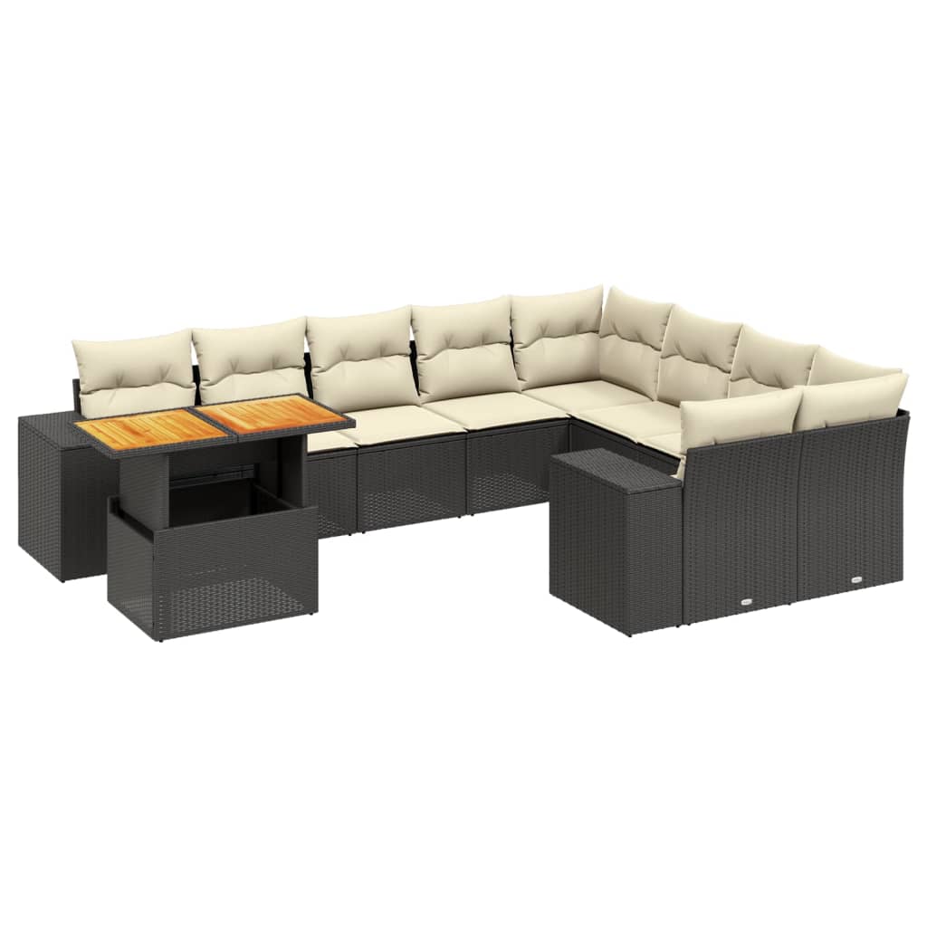 Salon de jardin 10 pcs avec coussins noir résine tressée