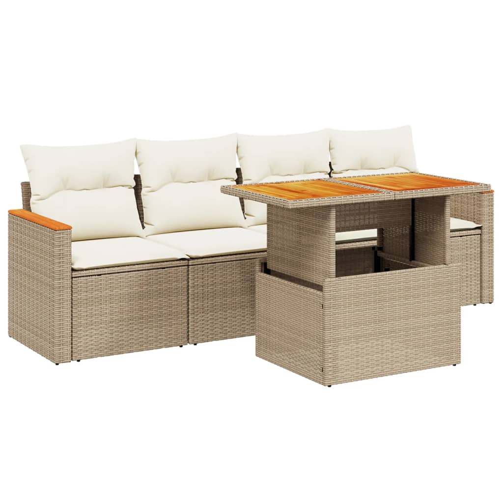 Salon de jardin avec coussins 5 pcs beige résine tressée
