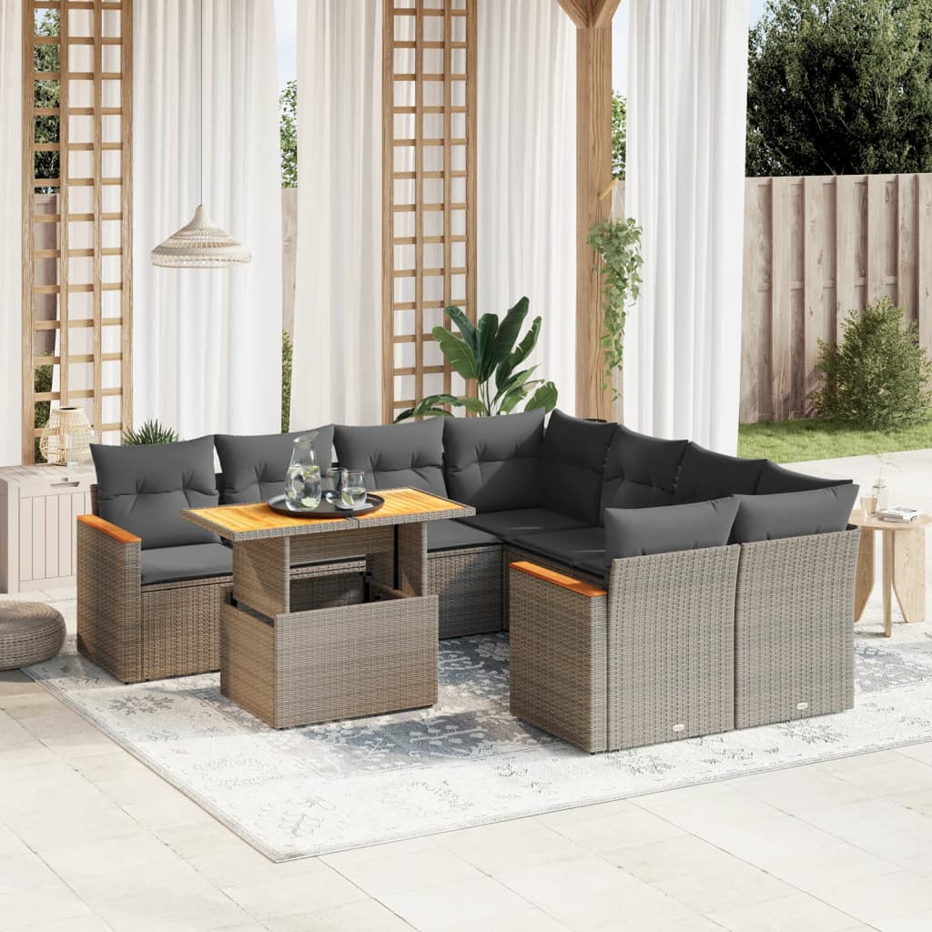 Salon de jardin 9 pcs avec coussins gris résine tressée - XIOS