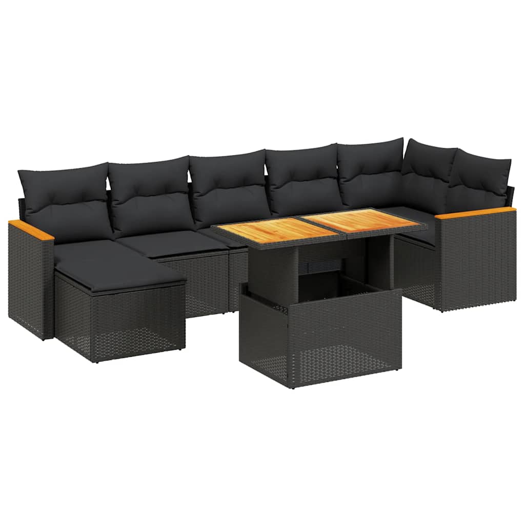 Salon de jardin 8 pcs avec coussins noir résine tressée