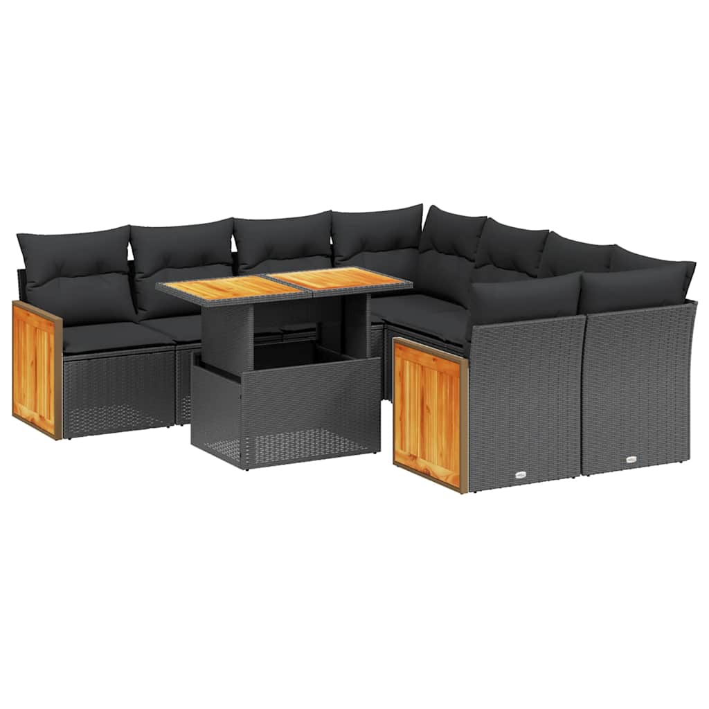 Salon de jardin 9 pcs avec coussins noir résine tressée - XIOS