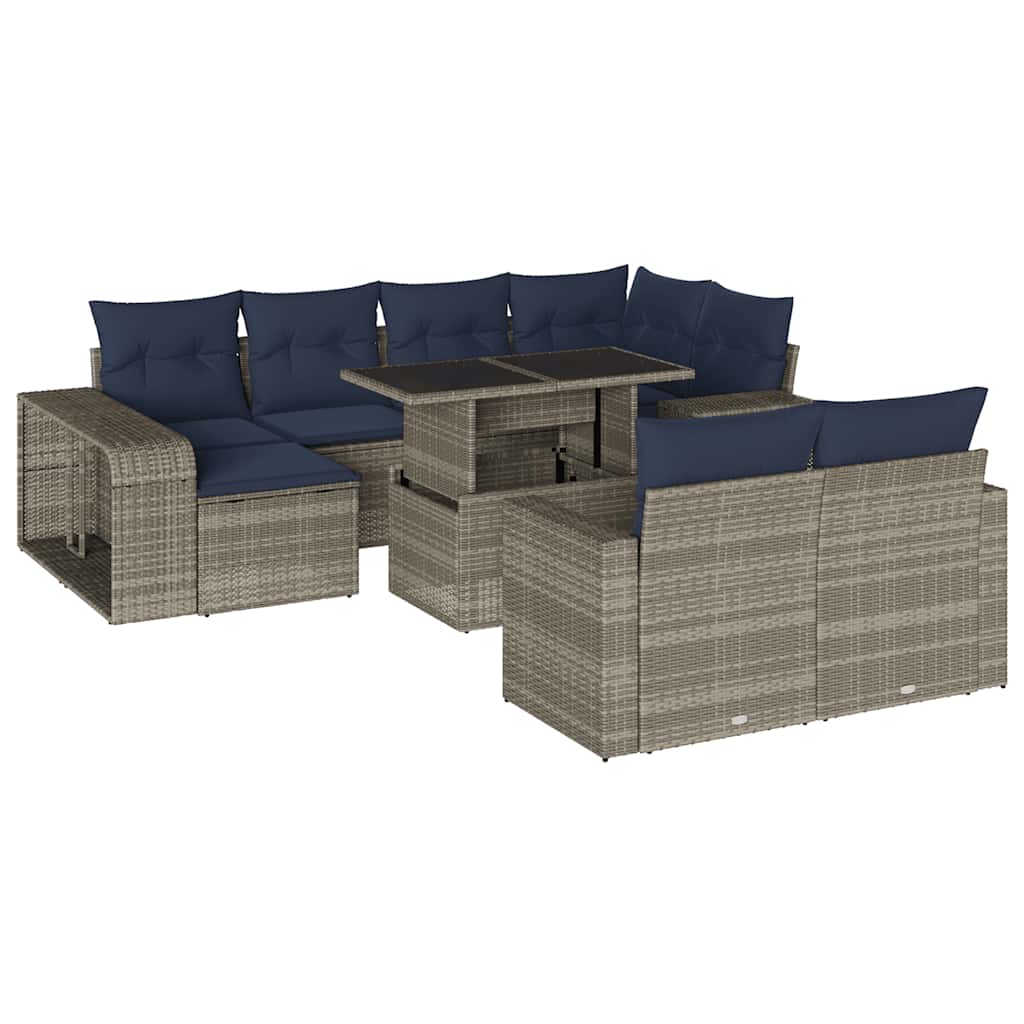 Ensemble de canapé de jardin 11 pcs avec coussins gris résine tressée