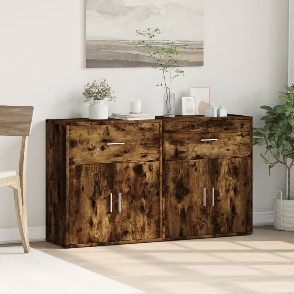 Buffets 2 pcs chêne fumé 60x31x70 cm bois d'ingénierie - XIOS