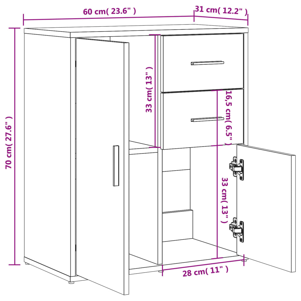 Buffets 2 pcs chêne fumé 60x31x70 cm bois d'ingénierie Buffets & bahuts vidaXL