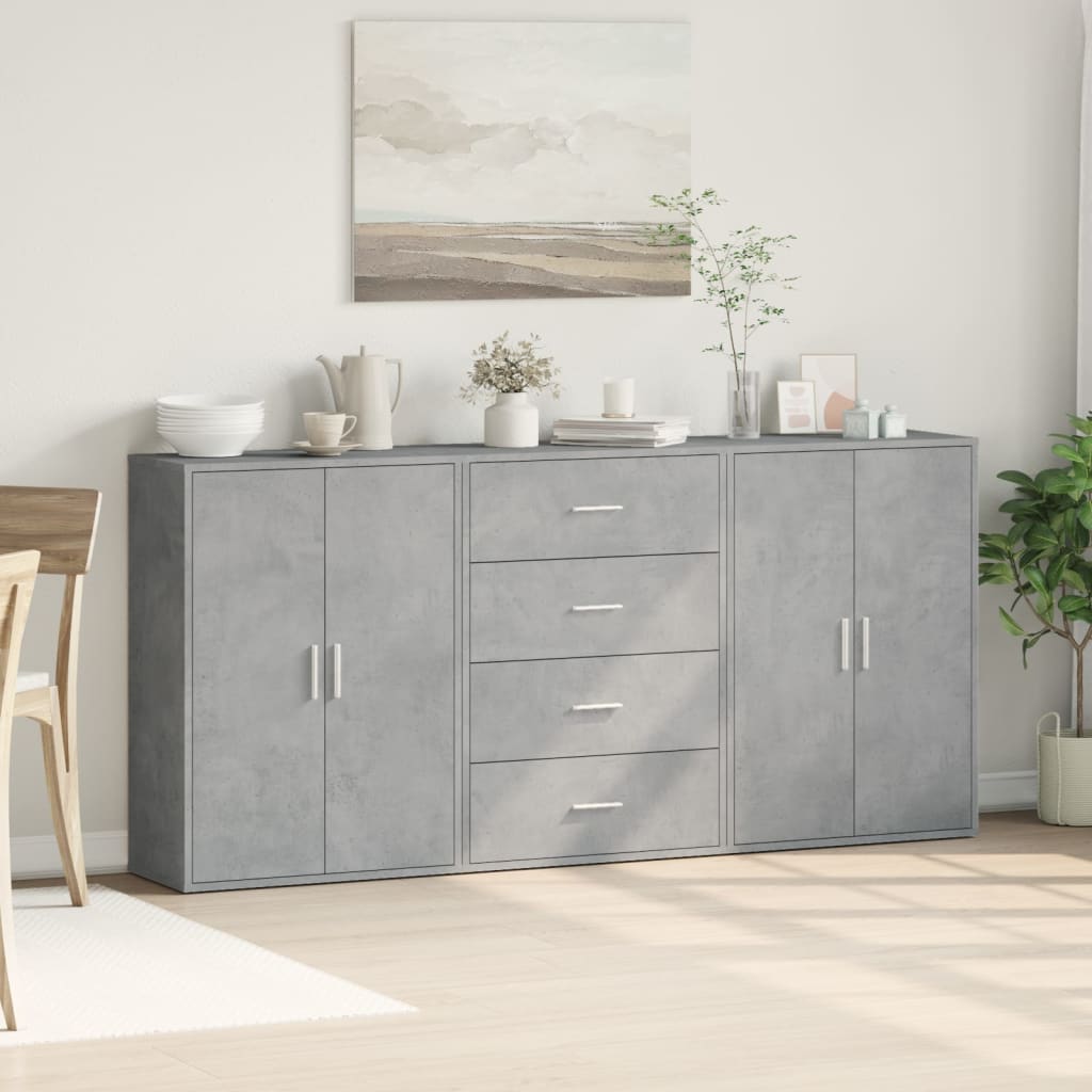 Buffets 3 pcs gris béton 60x31x84 cm bois d'ingénierie - XIOS