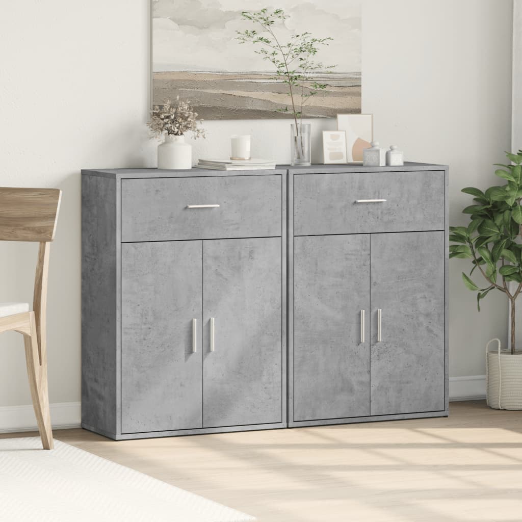 Buffets 2 pcs gris béton 60x30x84 cm bois d'ingénierie - XIOS