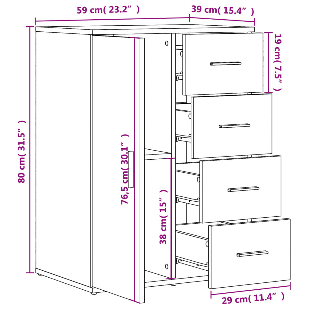 Buffets 2 pcs chêne fumé 59x39x80 cm bois d'ingénierie - XIOS