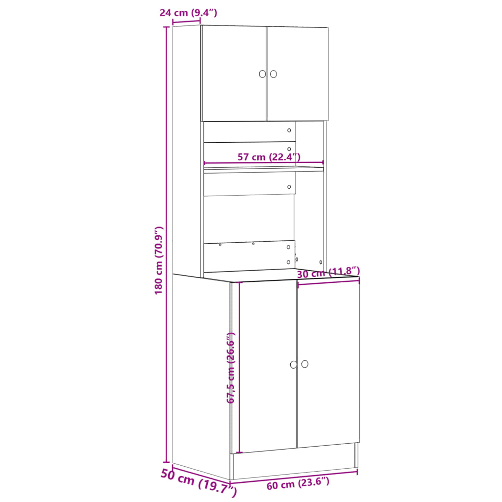 Armoire de cuisine chêne fumé 60x50x180 cm bois d'ingénierie - XIOS