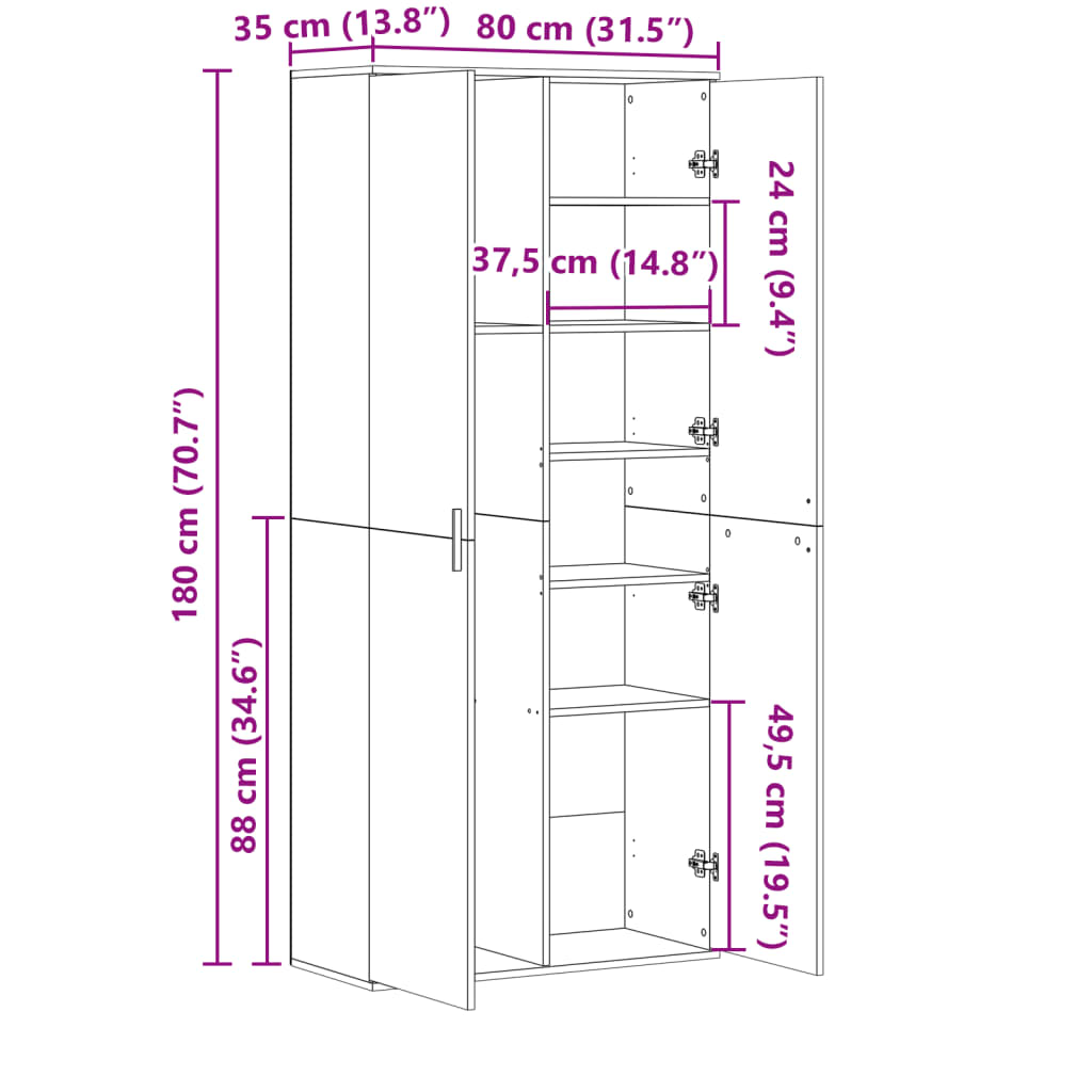 Buffet haut chêne sonoma 80x35x180 cm bois d'ingénierie