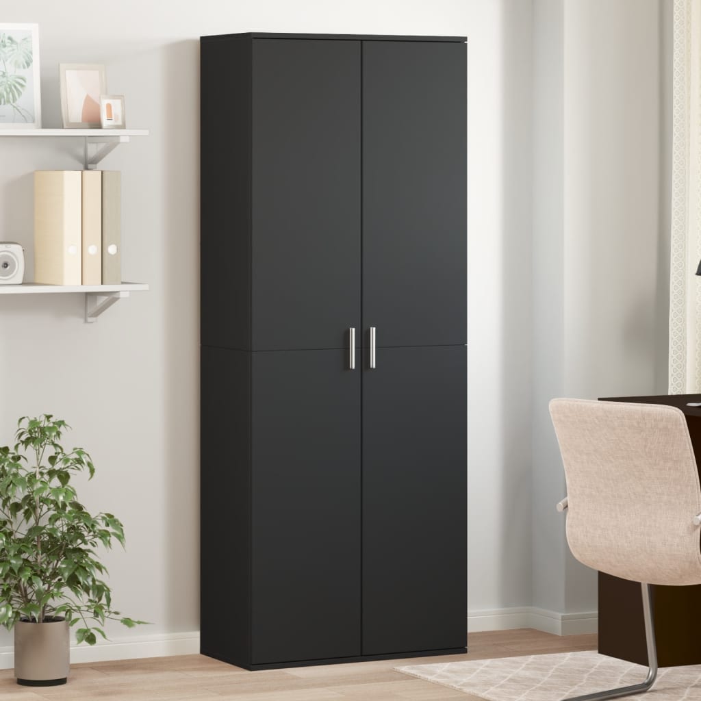Buffet haut noir 70x35x180 cm bois d'ingénierie