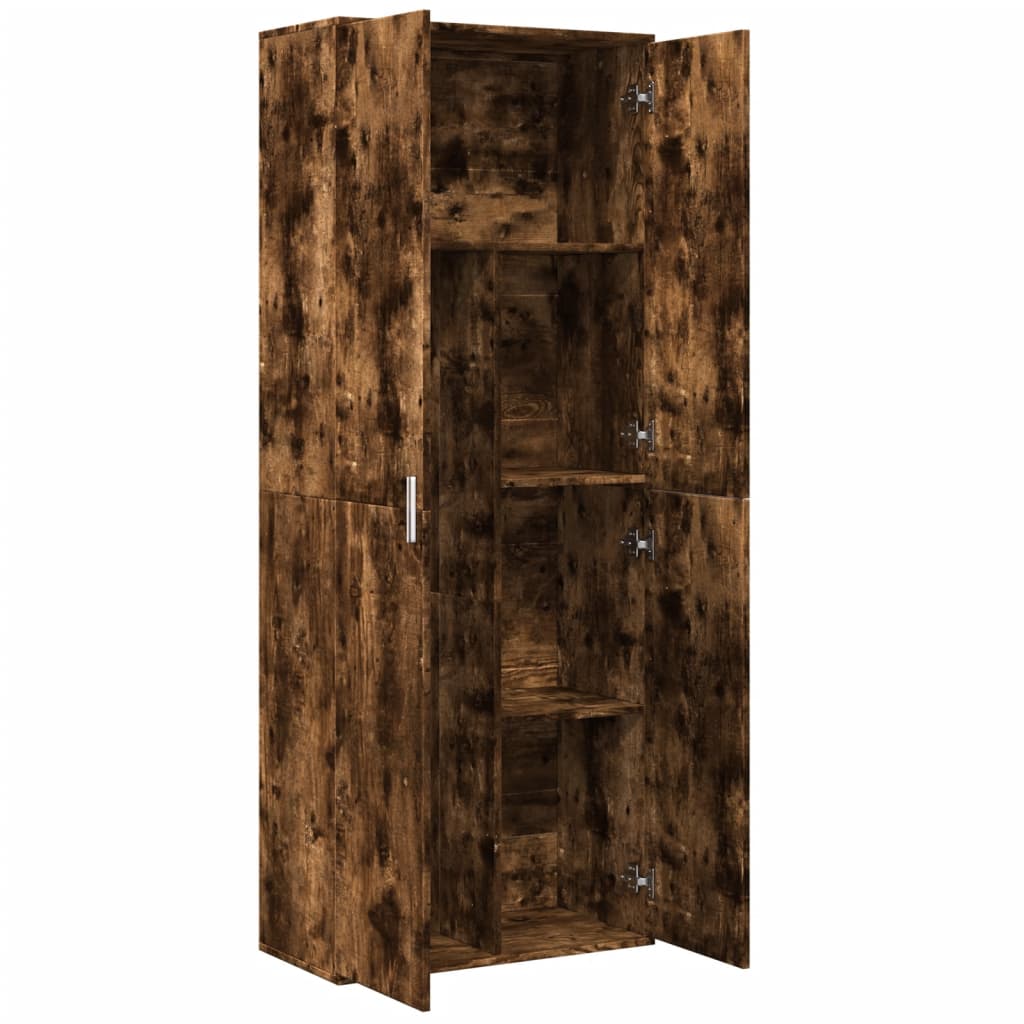 Buffet haut chêne fumé 70x35x180 cm bois d'ingénierie