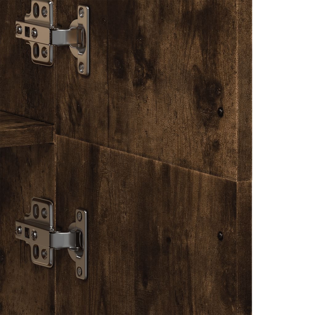 Buffet haut chêne fumé 70x35x180 cm bois d'ingénierie