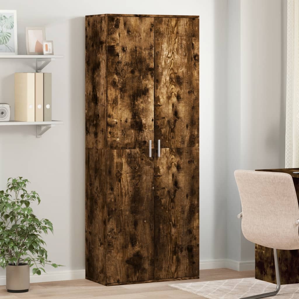 Buffet haut chêne fumé 70x35x180 cm bois d'ingénierie