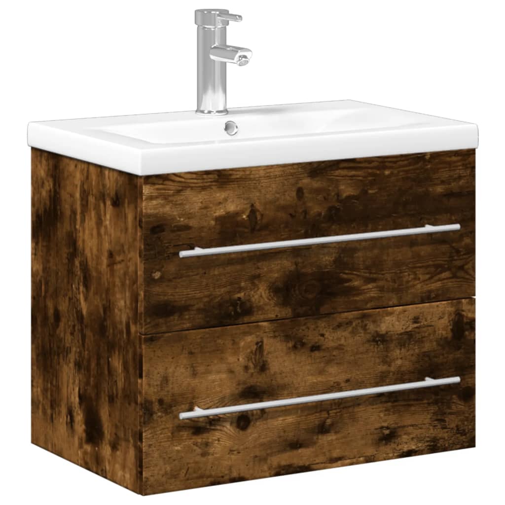 Armoire lavabo de salle de bain avec bassin intégré chêne fumé - XIOS