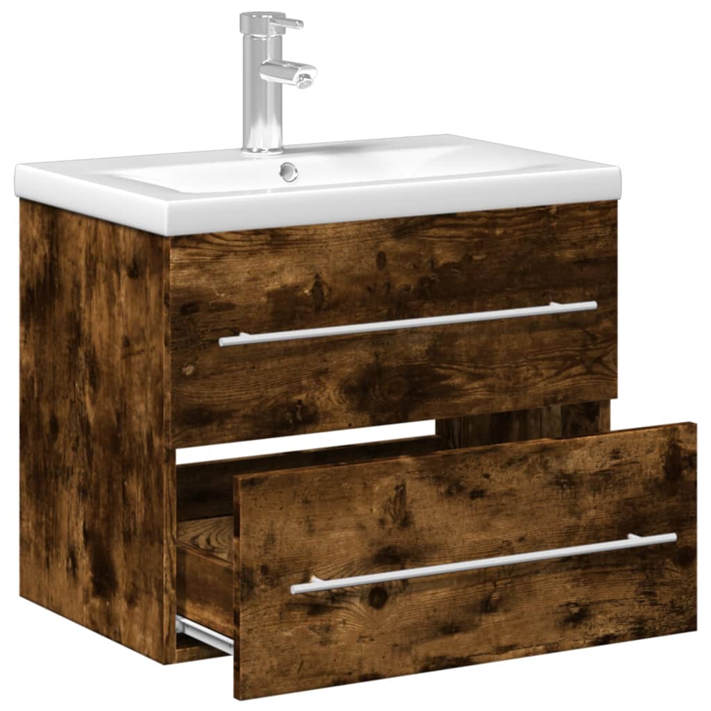 Armoire lavabo de salle de bain avec bassin intégré chêne fumé - XIOS