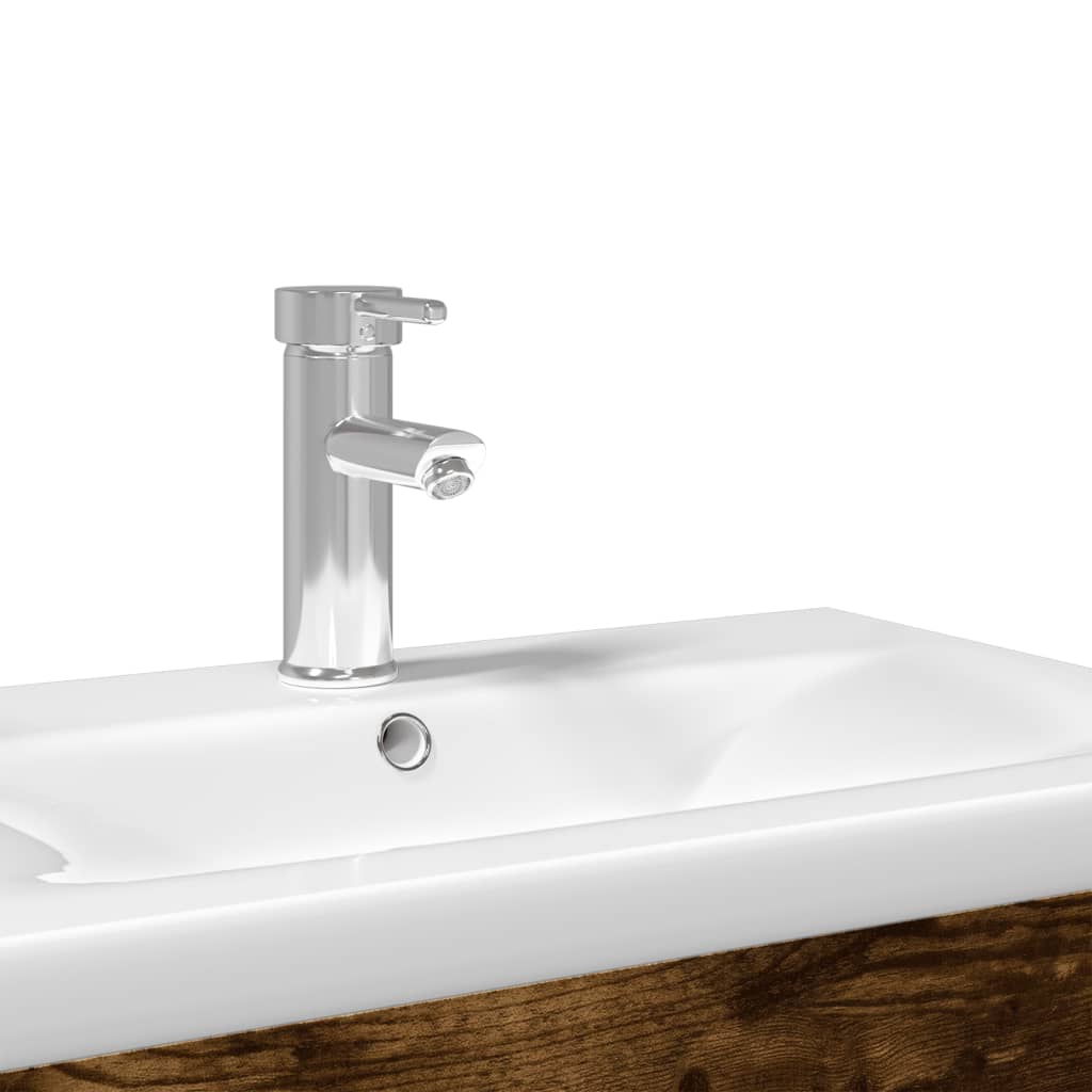 Armoire lavabo de salle de bain avec bassin intégré chêne fumé - XIOS