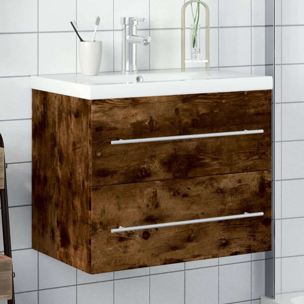 Armoire lavabo de salle de bain avec bassin intégré chêne fumé - XIOS
