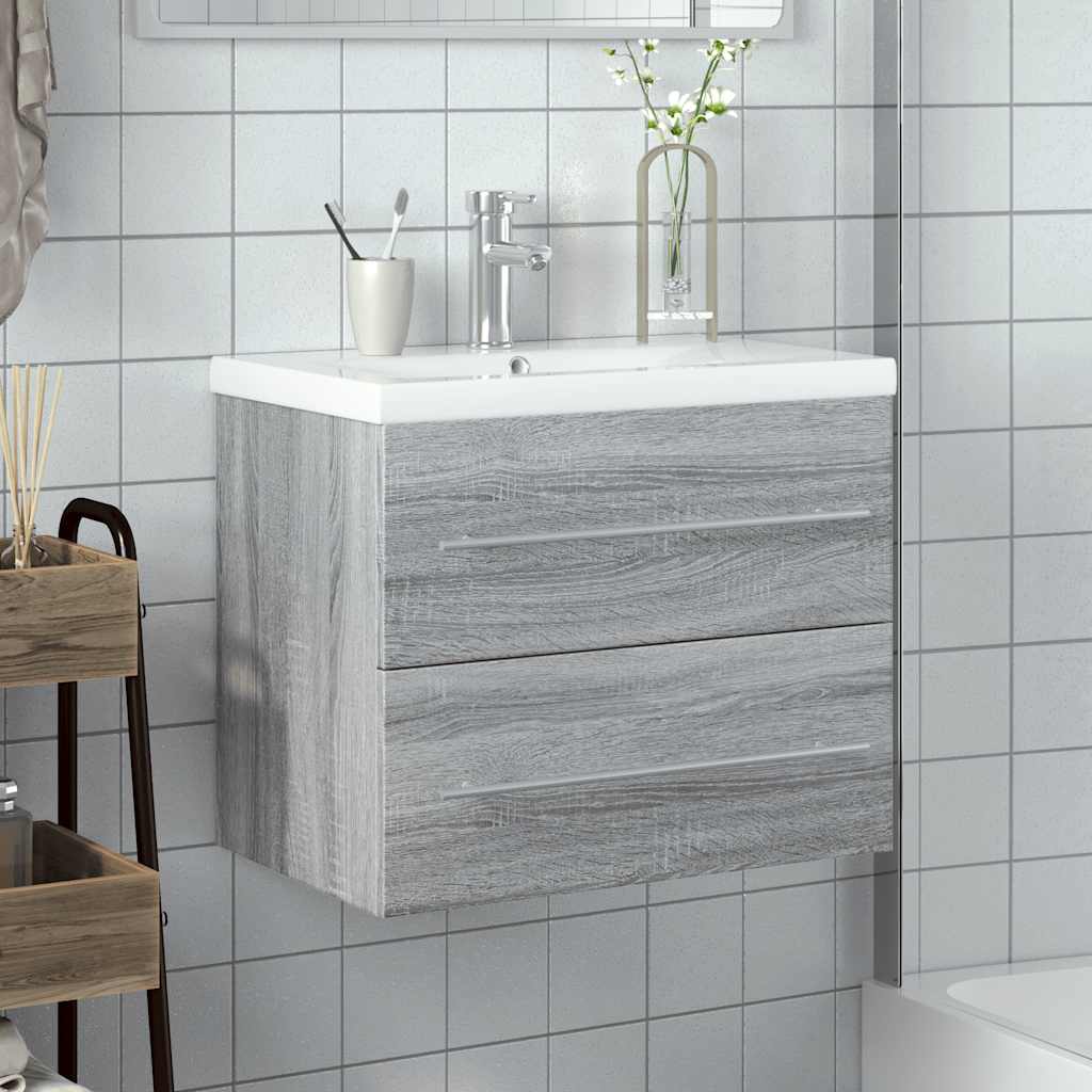 Armoire lavabo de salle de bain avec bassin intégré sonoma gris