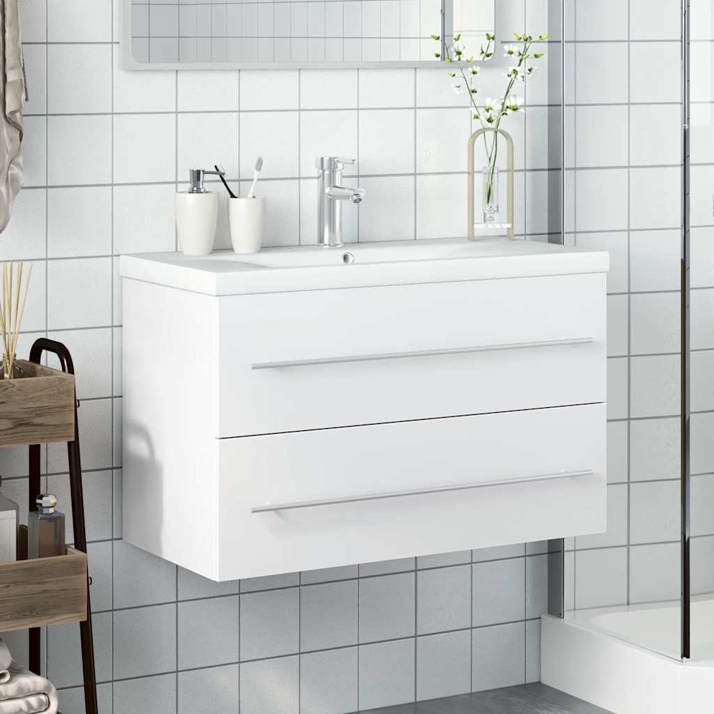 Armoire lavabo de salle de bain avec bassin intégré blanc